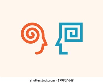 Way Of Thinking Man And Woman. Vector Icon.