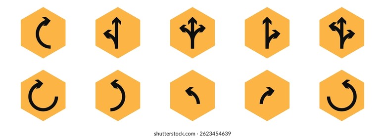 Way traffic sign. Direction of movement. Warning yellow diamond road symbol. Diamond road sign. Rhombus road sign. Road sign icon.