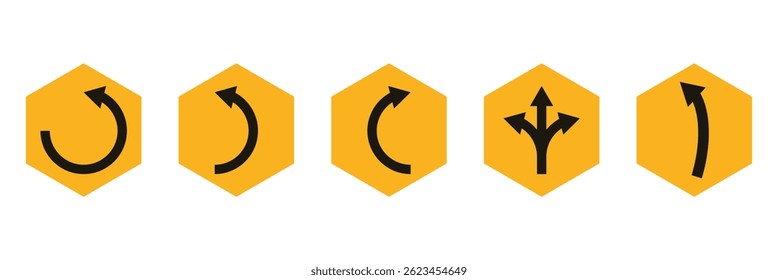 Way traffic sign. Direction of movement. Warning yellow diamond road symbol. Diamond road sign. Rhombus road sign. Road sign icon.