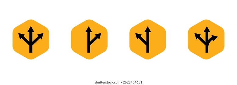 Way traffic sign. Direction of movement. Warning yellow diamond road symbol. Diamond road sign. Rhombus road sign. Road sign icon.