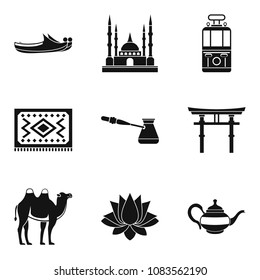 Way of travel icons set. Simple set of 9 way of travel vector icons for web isolated on white background