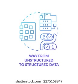 Way from unstructured to structured data blue gradient concept icon. Put massive information in order abstract idea thin line illustration. Isolated outline drawing. Myriad Pro-Bold font used