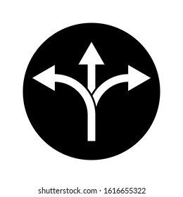 Way vector illustration of template design template. triple junction sign icon. Three way direction arrow sign