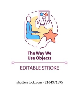 The way we use objects concept icon. Behavioral measurement abstract idea thin line illustration. Analyze actions, manners. Isolated outline drawing. Editable stroke. Arial, Myriad Pro-Bold fonts used