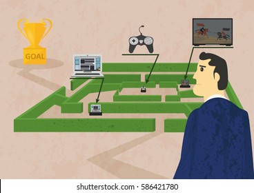 The way to your goals and to success through procrastination, social nets, internet, television, games could be very difficult. Sometimes you should overcome the labyrinth of distraction.
