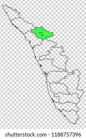 Wayanad district is shown highlighted with green colour in Kerala map with its name in English and Malayalam language.