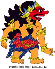 Wayang Juranggrawah Demon Character, Indonesian Traditional Shadow Puppet - Vector Illustration