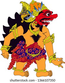 Wayang Juranggrawah Demon Character, Indonesian Traditional Shadow Puppet - Vector Illustration