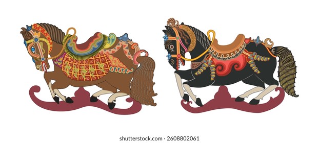 Wayang Kulit Horse, Indonesian Traditional Shadow Puppet Art Form, Vector Illustration.