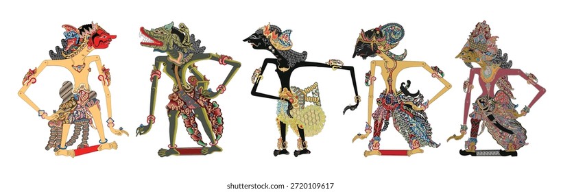 Wayang kulit Indonesian shadow puppet collection vector illustration.