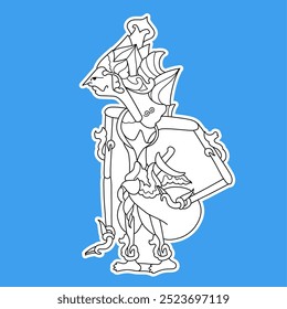 silhueta branca do personagem de wayang rama. ilustração de desenho animado de fantoche romântico. Adequado para roupas, logotipos, ícones, etc.