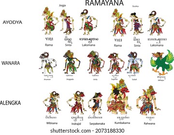 Wayang Ramayana Set, javanese  shadow puppet yogyakarta and solo style - ⁰Vector