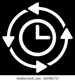 Wayback Clock vector icon. Style is flat symbol, white color, rounded angles, black background.