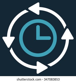 Wayback Clock vector icon. Style is bicolor flat symbol, blue and white colors, rounded angles, dark blue background.