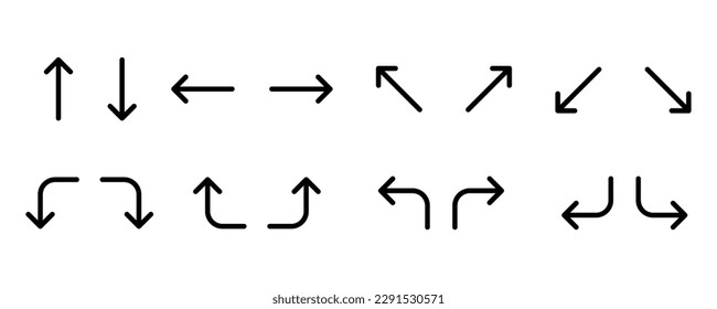 Wayfinding outline icon set. Arrows. Vector graphics