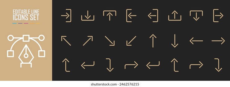 Wegweisende System Richtung Pfeil Linear Moderne Icon Set. Wegfindung Einfahrt und Ausfahrt Umrisssymbol Kollektion. Linke und rechte Navigationsbeschilderung Auf und ab Informationstafeln. Schilder für öffentliche Plätze