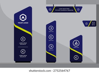 Wayfinding system signage mockup set Direction signs Exterior and interior