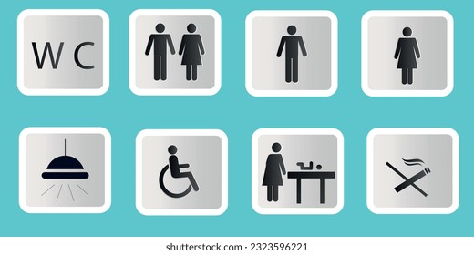 Wayfinding wc icons blue background. Vector illustration