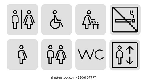 Wayfinding wc icons. Toilet line symbols. Vector illustration.