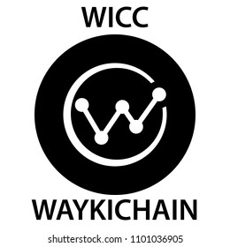 WaykiChain Coin cryptocurrency blockchain icon. Virtual electronic, internet money or cryptocoin symbol, logo