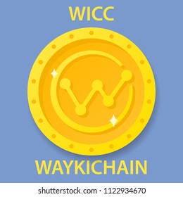 WaykiChain Coin cryptocurrency blockchain icon. Virtual electronic, internet money or cryptocoin symbol, logo