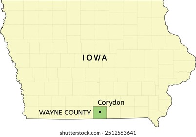 Wayne County e cidade de Corydon localização no mapa do estado de Iowa