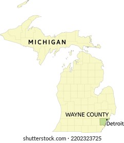 Wayne County And City Of Detroit Location On Michigan State Map