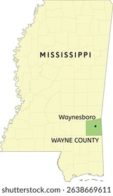 Wayne County and city of Waynesboro location on Mississippi state map