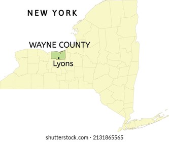 Wayne County And  Town Of Lyons Location On New York State Map