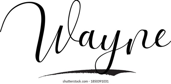Wayne-Male Name Cursive Calligraphy Black Color Text on White Background