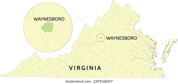 Waynesboro independent city location on Virginia state map