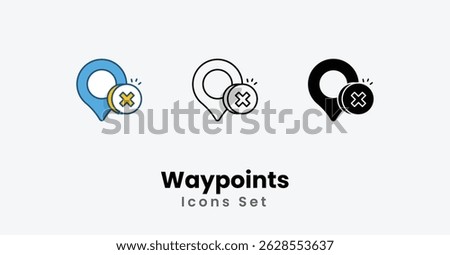 Waypoints Icons thin line and glyph vector icon stock illustration