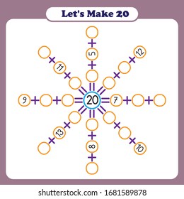 Ways to make 20, addition worksheet for kids