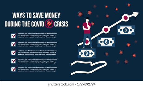 Ways to save money during the epidemic virus crisis.Vector illustration for web banner, infographics, mobile. savings account, finance consolidation, budget planning.People problems worried crisis. thinking wiht chart