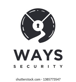 ways security logo vector with negative space style, with the shape of the road in negative space