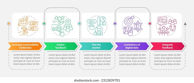 Ways to sustain your brand rectangle infographic template. Growth. Data visualization with 5 steps. Editable timeline info chart. Workflow layout with line icons. Myriad Pro-Bold, Regular fonts used