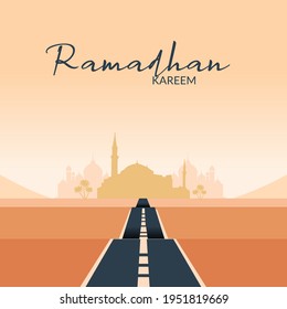 Ways to the truth, way to mosque, Ramadan Kareem! The Islamic holy month of Ramadhan. Illustration vector graphic perfect for concept of presentation, banner, cover and promotion celebration