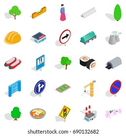 Wayside icons set. Isometric set of 25 wayside vector icons for web isolated on white background