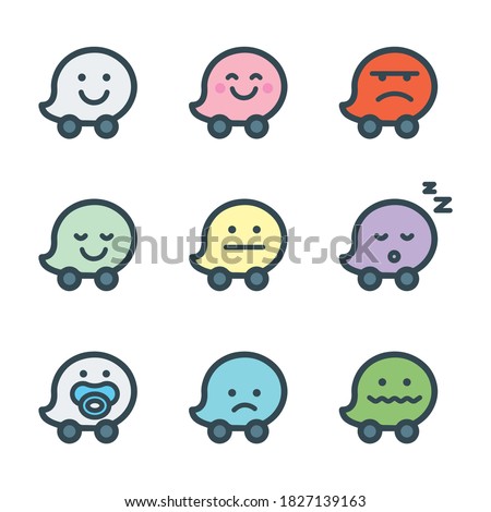 Waze Icon Emotion Set Happy Angry Peaceful Sleepy Baby Sad Sick