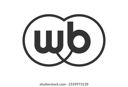 WB business company emblem with outline rounds and letters w b. Logo template of two merged circles for brand identity, logotype. Vector Infinity symbol  and technology sign.