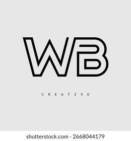 WB Creative Letter Logo – Minimal Line Monogram in Black Outline for Modern Branding Identity Design.