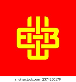 WB, EWB, WEB, BW, monogram logo overlapping, golden yellow color on a red background