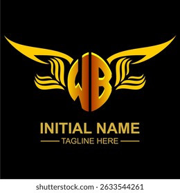 WB Golden Wing Emblem Logo with elegant gold wings, sleek and modern design. Ideal for branding, creative projects, luxury businesses, or artistic ventures.