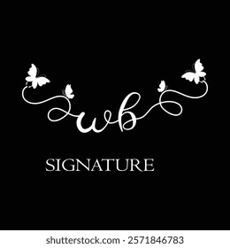 WB Handwritten initial letter, WB simple signature vector logo with butterfly shape variation, beauty, photography letter logo design. W B