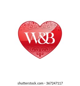W&B initial letter logo with ornament heart shape
