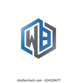 WB initial letters looping linked hexagon logo black gray blue