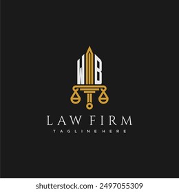 WB initial monogram for lawfirm logo with sword and scale