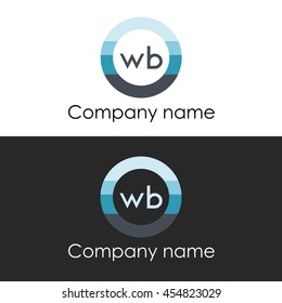 WB letter circle shape icon logo white blue