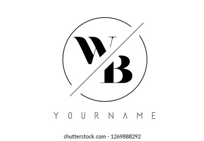 WB Letter Logo with Cutted and Intersected Design and Round Frame Vector Illustration