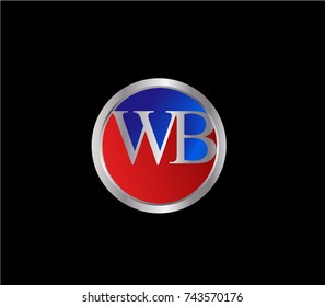 WB Letter logo Design in a circle. Blue Red and silver colored